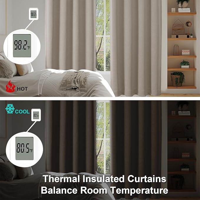 Simplebrand Ava Stone Blackout Curtains for Bedroom 90 Inches Long 2 Panels Set, Solid Privacy Energy Saving Living Room Window Treatment Curtains Blackout Drapes, W40 x L90 Inch, Stone