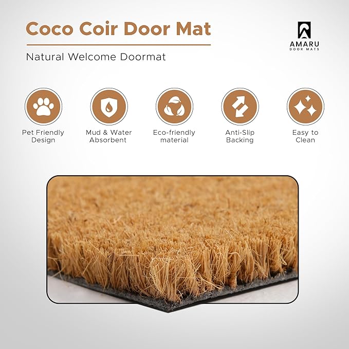 Hi-Bye Dog - 17"x29" - Coir Door Mat with Heavy Duty Backing - Welcome Mats for Entryway, Porch - Anti-Slip PVC & Coconut Fiber Surface - Natural Home Accessories, Minimalist Original Design