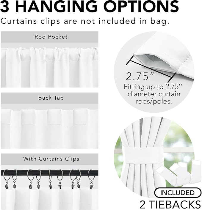 Deconovo Blackout Curtains for Bedroom & Nursery, Thermal Insulated Drapes, Back Tab & Rod Pocket, Noise Reducing, Energy Saving Room Darkening for Living Room White 52W x 63L Inch