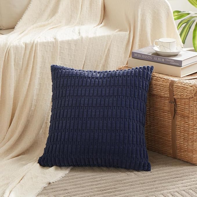 Fancy Homi 4 Packs Navy Blue Decorative Throw Pillow Covers 14x14 Inch for Living Room Couch Bed Sofa, Rustic Modern Farmhouse Boho Home Decor, Soft Plush Corduroy Cute Square Cushion Case 35x35 cm