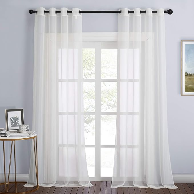 NICETOWN Beige Sheer Curtains 90 inch Length, Grommet Airy & Lightweight Chic Voile Sheer Light Filtering Window Curtains & Drapes for Bedroom/Living Room, W54 x L90, 2 Panels