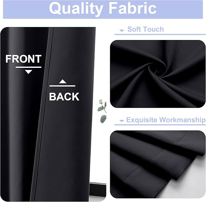 Simplebrand Ava Black Blackout Curtains for Bedroom, 78 Inch Length, 2 Panels Set, Privacy Thermal Insulated Rod Pocket Window Curtains for Patio, French Door, W40 x L78 Inch