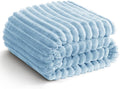 HIMEET Light Blue Ribbed Twin Blanket for Bed - 300GSM Lightweight Fleece Blanket for Men Women, Blankets Graduation Birthday Gifts, Striped Spring Home School Dorm Decor, Light Blue, 60x80 Inches