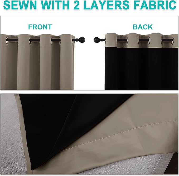 NICETOWN Taupe Full Shade Curtain Panels, Pair of Energy Smart & Noise Blocking Out Blackout Drapes for Dining Room Window, Thermal Insulated Guest Room Lined Window Dressing(Taupe, 62 x 84 inch)