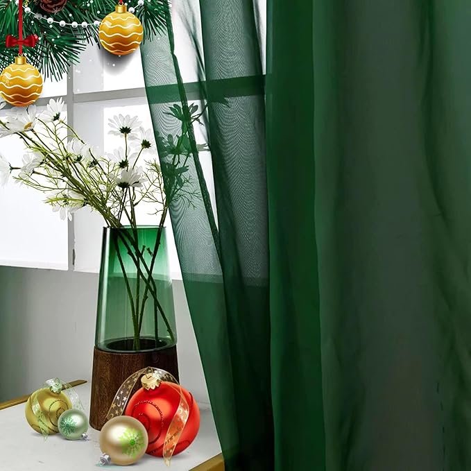 SpaceDresser Basic Rod Pocket Sheer Voile Window Curtain Panels White 1 Pair 2 Panels 70 Width 108 Inch Long for Kitchen Bedroom Children Living Room Yard(Foliage Green,70 W x 108 L)