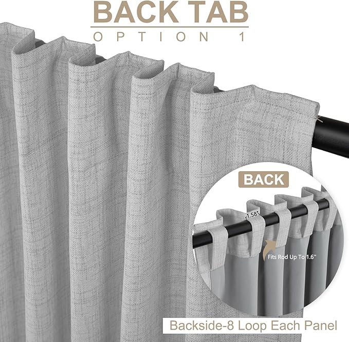 100% Blackout Shield Linen Blackout Curtains for Bedroom 72 Inches Long, Back Tab/Rod Pocket Living Room Drapes, Thermal Insulated Blackout Curtains 2 Panels Set, 50" W x 72" L, Grey