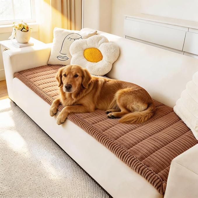 Couch Cover for Dogs Washable, Fuzzy Pet Couch Covers for 3 Cushion Sofa Pet Friendly, Non Slip Sofa Cover (Dark Brown, 23.6" x 47"/60 x 120cm)