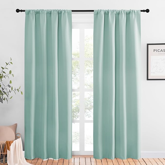 NICETOWN Blackout Curtains for Living Curtains, Aqua Blue, 2 Panels, 42 by 84, Room Darkening Window Curtain Panels, Easy-Care Solid Thermal Insulated Draperies/Drapes for Daughter Room
