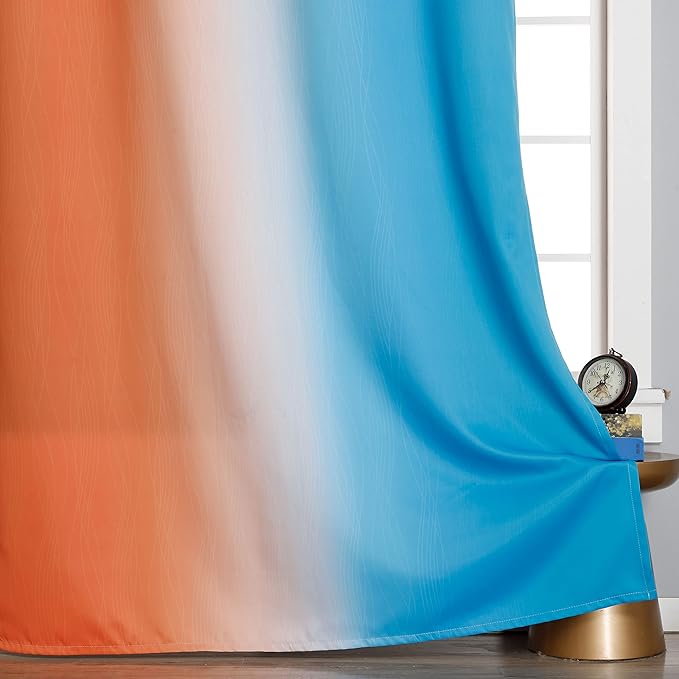 Ombre Orange and Blue Blackout Curtains 54 Inch Length 2 panels, Full Room Darkening Curtains for Bedroom, Thermal Insulated Gradient Drapes, Full Light Blocking Curtains with Grommet, 52x54 Inch