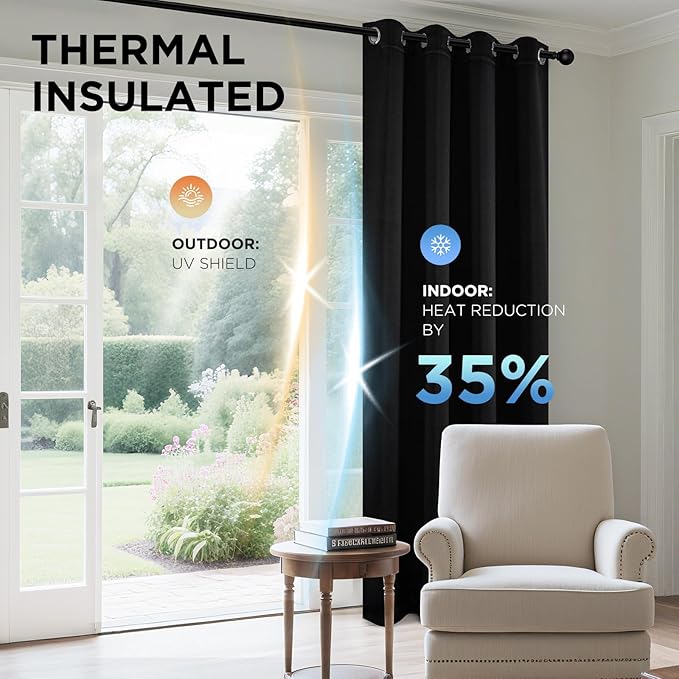 Joydeco Blackout Curtains 95 Inch Length 2 Panels Set, Thermal Insulated Long Curtains& Drapes 2 Burg, Room Darkening Grommet Drapes for Living Room Bedroom Window (W52 x L95 Inch, Black)