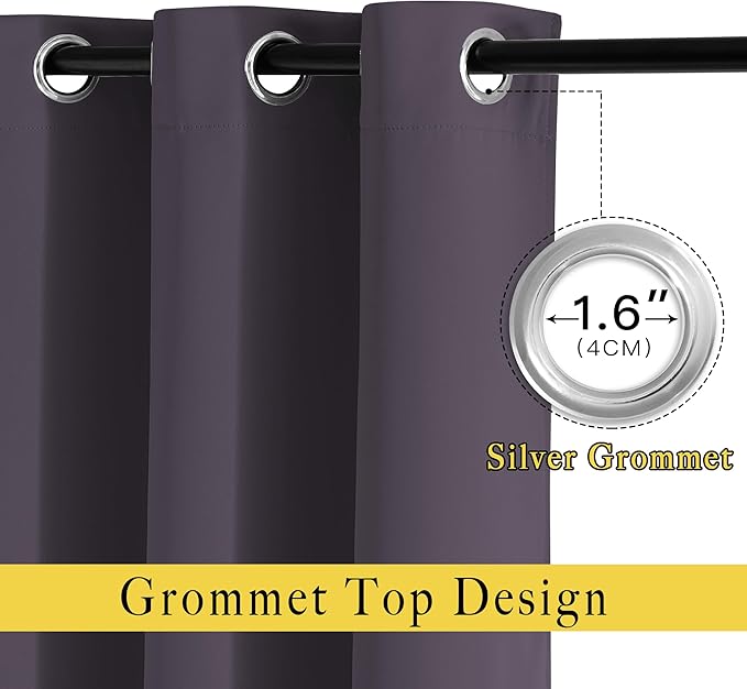 NICETOWN Blackout Curtains for Bedroom, Grommet Solid Thermal Drapes Light Blocking Window Treatments Sound Reducing for Living Room, Greyish Purple, W46 x L63, 2 Panels