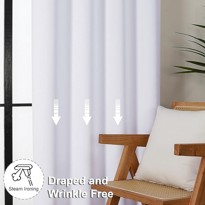 Simplebrand Ava Pure White Curtains for Bedroom 63 Inch Length 2 Panels Set, Light Filtering Window Treatment, Light Filtering Curtain Drapes, Soft Casual Rod Pocket Privacy Curtains, W40 x L63 Inch