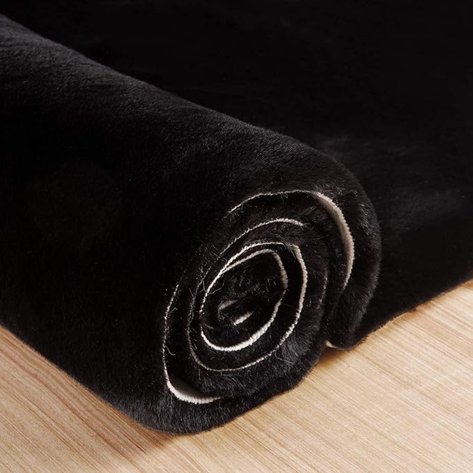 ORINOVA Black Fluffy Rug for Bedroom Shag Rug Washable Carpet Faux Rabbit Fur Rugs for Living Room Hallway Teen Room Décor Nursery Rugs Runner 2x6