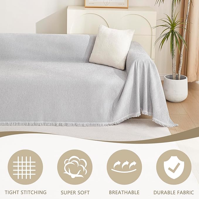 MYSKY HOME Sofa Cover for Dogs Washable for Sofa Boho Couch Cover, Cover for Sofa Couch Cover Blanket Thick Durable Sectional Couch Covers Furniture Protector, 71"x 150", Light Gery