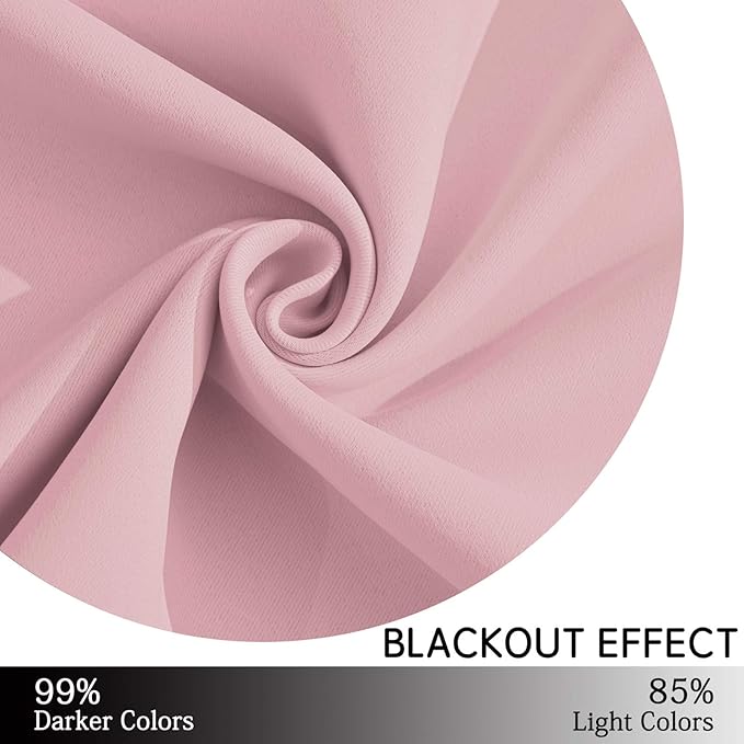 Yakamok Light Blocking Window Blackout Curtains Thermal Insulated Room Darkening Drapes for Bedroom,Solid Grommet Top Window Panels, 38x84 Inch, Pink, One Pair
