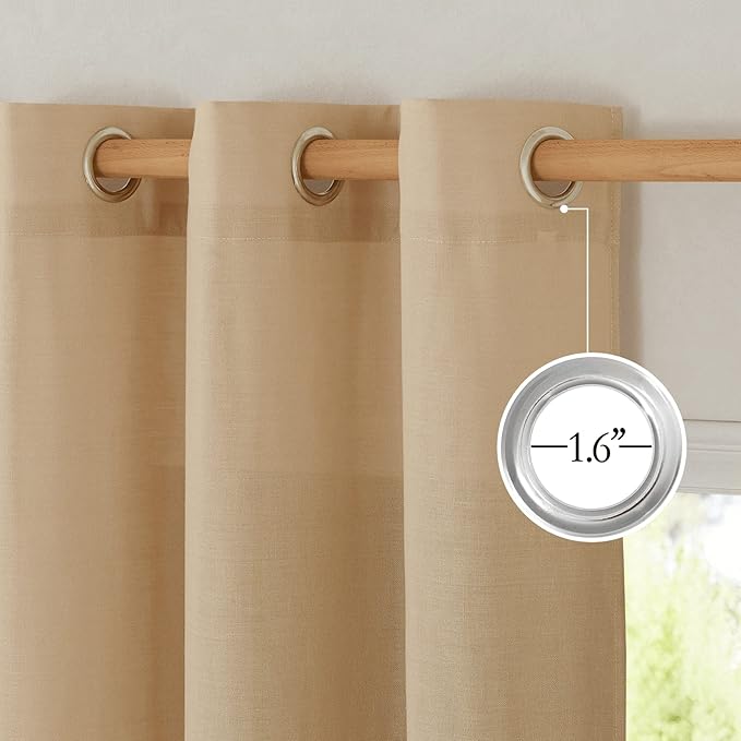 NICETOWN Linen Burlap Curtains for Farmhouse 120 inch Length, Grommet Privacy Added with Light Filtering Linen Weave Window Treatments for Bedroom/Living Room, W55 x L120, Set of 2