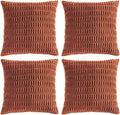 Fancy Homi 4 Packs Rust Decorative Throw Pillow Covers 26x26 Inch for Living Room Couch Bed Sofa, Terracotta Rustic Farmhouse Boho Home Decor, Soft Plush Striped Corduroy Square Cushion Case 66x66 cm