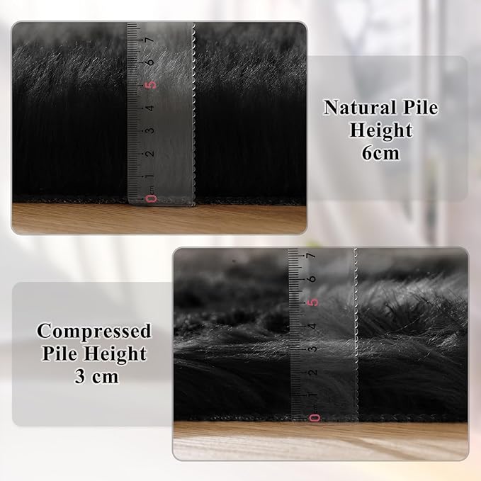 ORINOVA Washable Area Rugs 9x12 Living Room Large Black Faux Sheepskin Shaggy Fur Rug for Nursery Fluffy Rug for Bedroom Rectangle