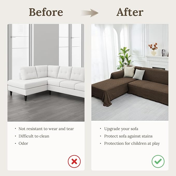 HOMERILLA Sectional Couch Covers for Sectional Sofa L Shaped Sofa Cover Blanket 2 Pieces L Shape Furniture Protector for Pets Dogs (Chocolate, XX-Large)