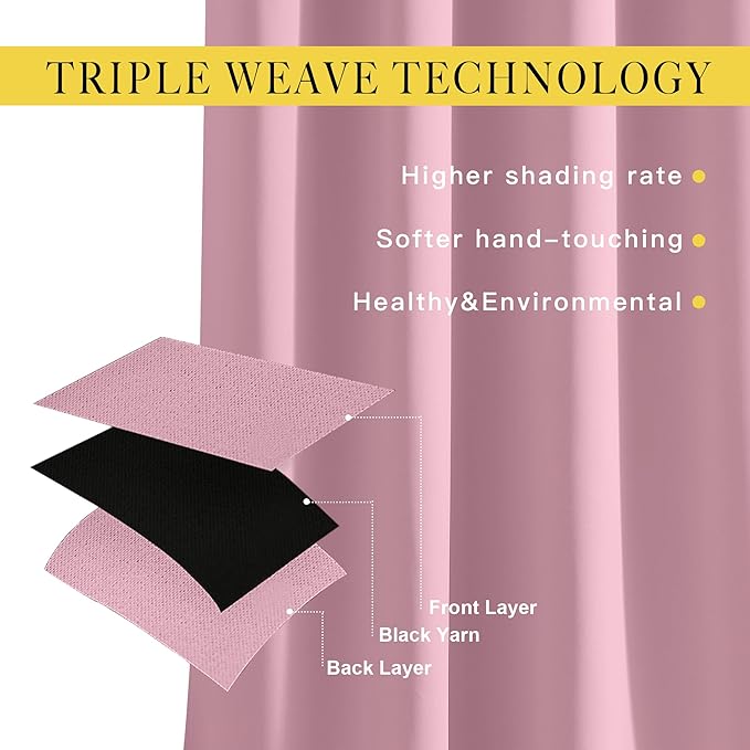 NICETOWN Blackout Living Room Curtains 90 inches Long - Energy Saving Thermal Insulated Sound Dampening Grommet Room Darkening Window Treatments for Bedroom (Crystal Pink, 2 Panels, W46 x L90)