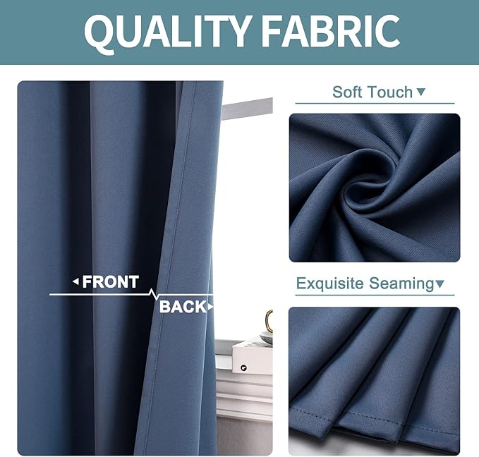 ChrisDowa Grommet Blackout Curtains for Bedroom and Living Room - 2 Panels Set Thermal Insulated Room Darkening Curtains (Stone Blue, 52 x 63 Inch)