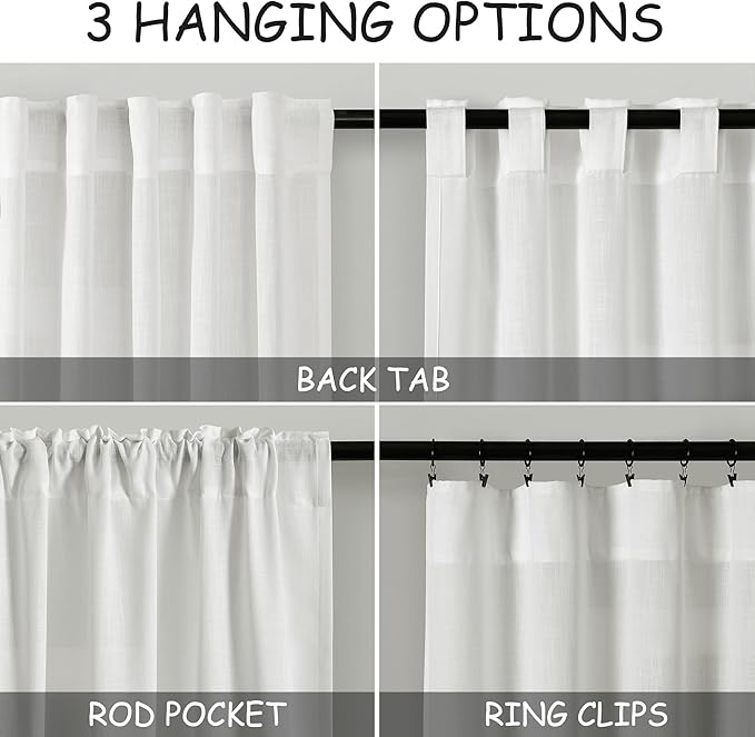 Extra Long Off White Curtain 108 inches Long 2 Panels Set for Living Room Back Tab Modern Farmhouse Coastal Decor Cotton White Sheer Linen Curtains 108 inch Length for Large Window 9 FT Tall