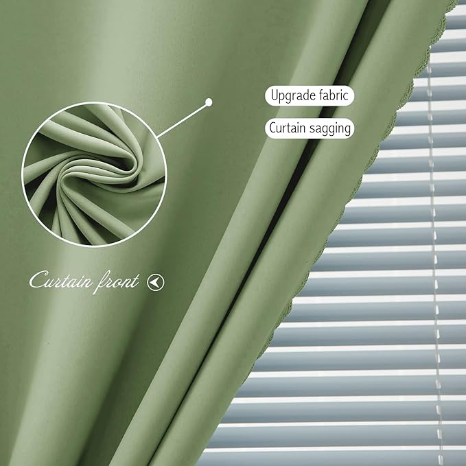 Magic Tape Blackout Curtains for Bedroom No Drillng Self Adhesive Curtains No Rod Small Window, 47" W X 71" L, Sage Green, 1 Panel