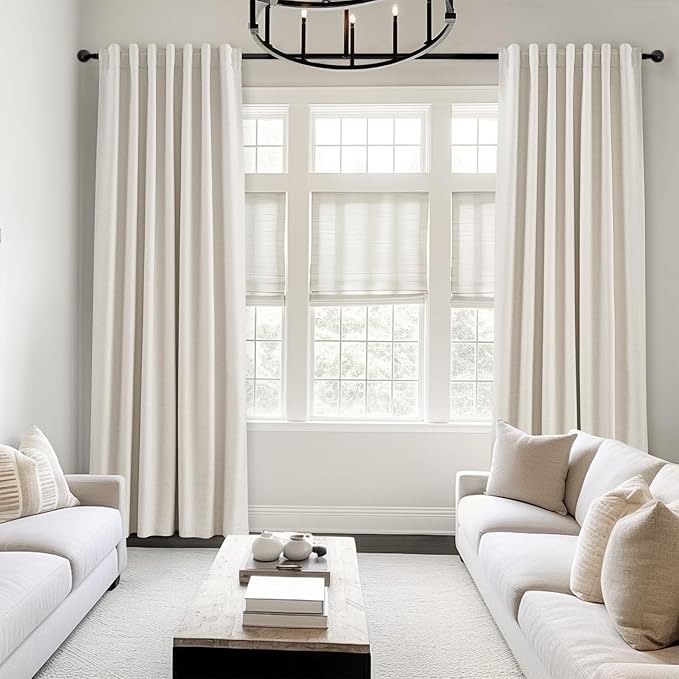 Ivory Birch 100% Blackout Curtains 96 Inches Long for Bedroom Heavy Thermal Rustic Country Curtains for Living Room Track System Window Treatments Room Darkening Drapes 8 Ft (40Wx96L 2 Panels)