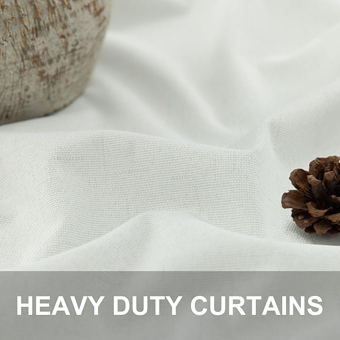 Living Room Curtains 84 Inches Long Faux Linen Darkening Curtain for Bedroom Boho Burlap Full Blackout Soundproof Thermal Insulated Drapes for Nursery Room Divider 52x84 Length 2 Panel Ivory Off White
