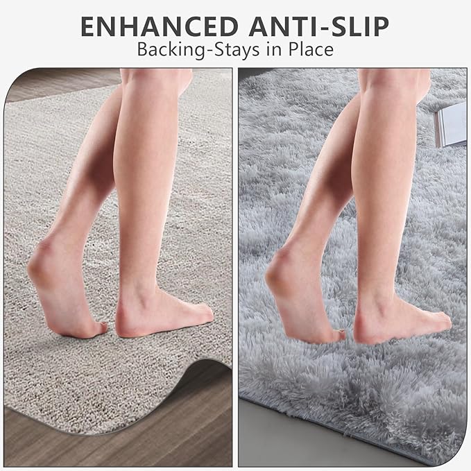 Shag Area Rugs for Bedroom Living Room,4X6 Ultra Soft Fluffy Area Rugs for Dorm, Indoor Carpet Nursery Rugs for Kids Room Home Decor,Tie-Dye Grey