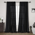 Black Sheer Linen Curtains 90 inch Length for Bedroom Back Tab Rod Pocket Modern Farmhouse Muslin Look Cotton Textured Black Window Curtains 90 inches Long for Dining Room Living Office 2 Panels