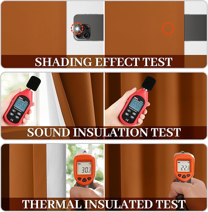 Yakamok Room Darkening 100% Blackout Curtains Grommet Window Treatments with 2 Thick Layers-Burnt Orange Thermal Insulated Drapes Set of 2 Panels for Bedroom Living Room 52 Inches by 63 Inches Length