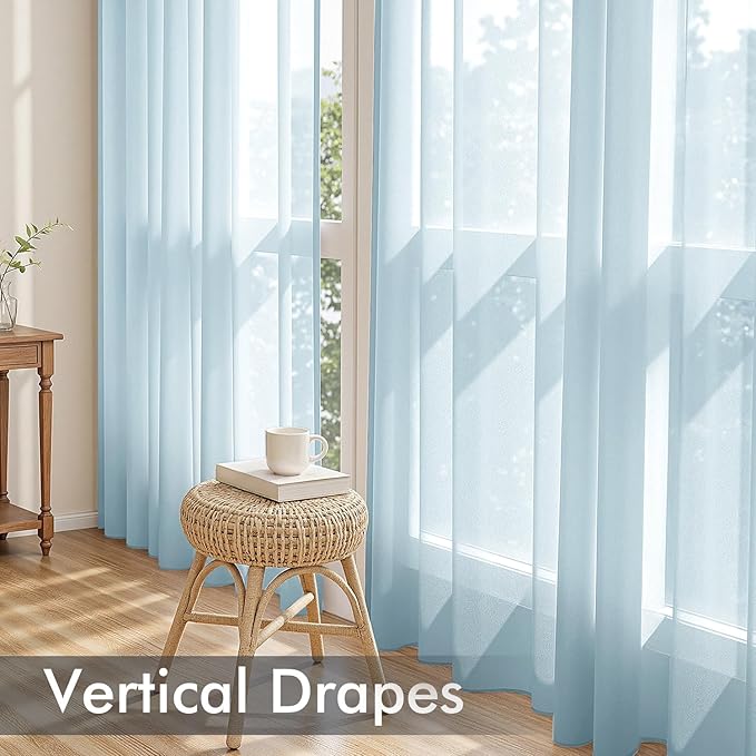 MIULEE Sky Blue Sheer Curtains 84 Inches Long, 4 Panels Set, Light Filtering Rod Pocket Voile Drapes for Living Room and Bedroom, Airy Soft Fabric Window Treatments, 42 x 84 Inches