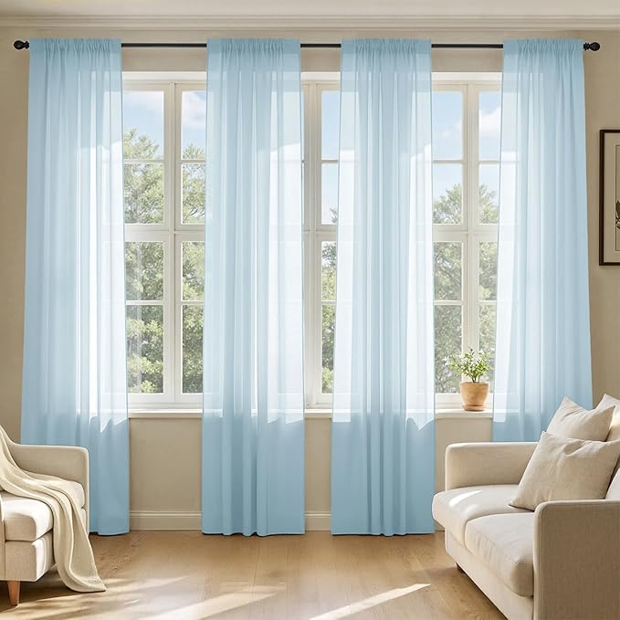 MIULEE Sky Blue Sheer Curtains 84 Inches Long, 4 Panels Set, Light Filtering Rod Pocket Voile Drapes for Living Room and Bedroom, Airy Soft Fabric Window Treatments, 42 x 84 Inches