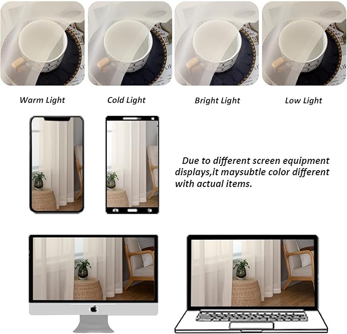 Chyhomenyc Cream Sheer Curtains 48 Inch Long, Light Filtering Solid Color Bedroom Window Sheer Curtain Panels, Elegant Short Curtains & Drapes for Living Room, 42Wx48L, 2 Panels