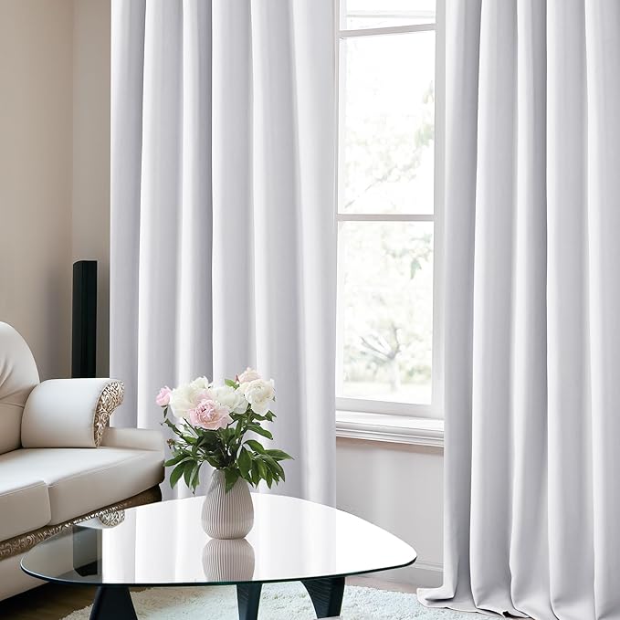 Deconovo Blackout Curtains, Thermal Insulated, W52 x L95 2 Panels, Back Tab, Machine Washable, Room-Darkening Drapes for Bedroom/Living Room Star White