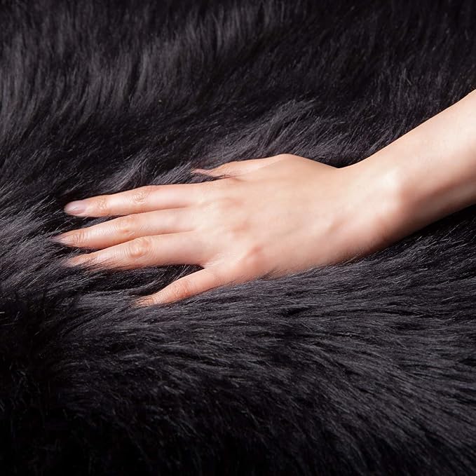 Ashler Faux Fur Rug, Black Area Rugs, Fluffy Sheepskin Fur Rug, Fuzzy Ultra Soft 2 x 6 Ft Rugs, Machine Washable Shag Rug, Nursery Throw Rugs for Bed, Living, Kids Room