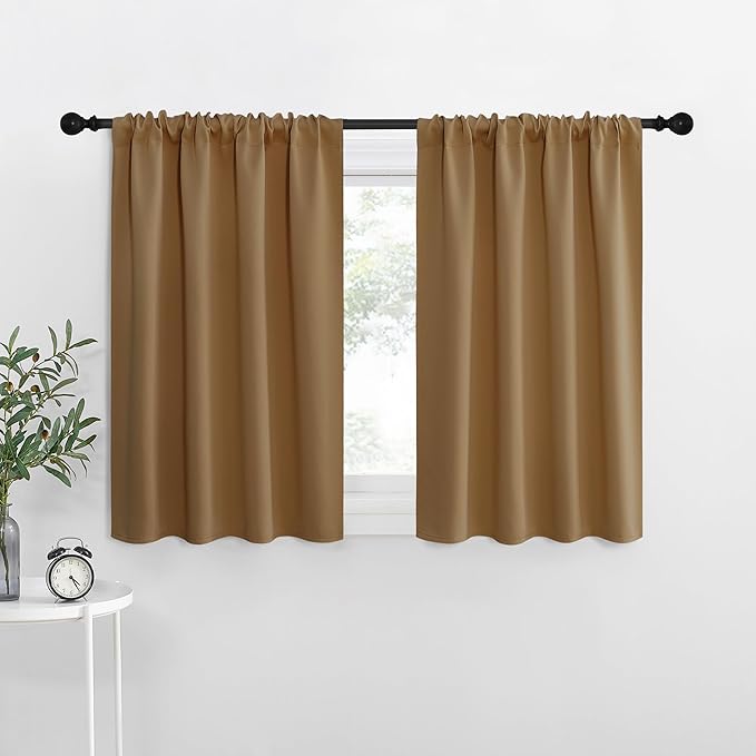 NICETOWN Blackout Curtains for Living Curtains, Gold Brown, 2 Panels, 29 by 30, Room Darkening Window Curtain Panels, Easy-Care Solid Thermal Insulated Draperies/Drapes for Daughter Room
