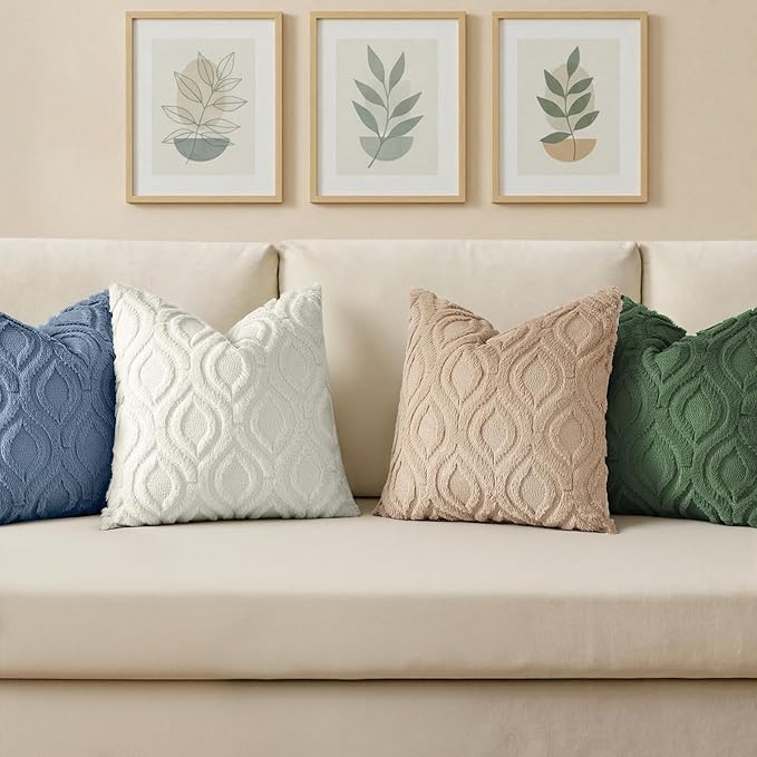 decorUhome Throw Pillow Covers 12x20 Inch Set of 2, Soft Plush Faux Wool Blue Solid Couch Pillow Covers, Accent Farmhouse Neutral Rectangle Pillow Cases for Sofa Bed Living Room