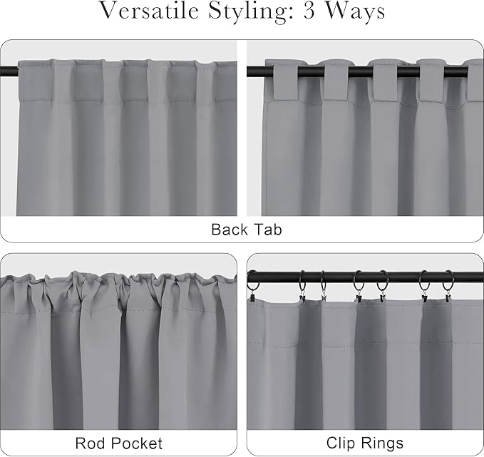 PONY DANCE Half Window Curtains - Sunlight Block Privacy Curtains Thermal Insulated Drapes for Kitchen Cafe Kids Nursery Bedroom Living Room, W 29 x L 36 Each, Silver Grey, 2 Panels