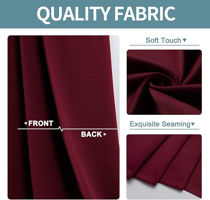 ChrisDowa Small Window Curtains for Kitchen and Bedroom - Grommet Short Thermal Insulated Room Darkening Curtains (2 Panels, Burgundy Red, 36 x 24 Inch)