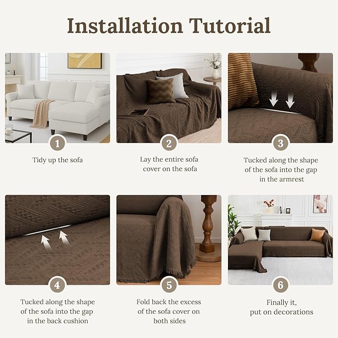 HOMERILLA Sectional Couch Covers for Sectional Sofa L Shaped Sofa Cover Blanket 2 Pieces L Shape Furniture Protector for Pets Dogs (Chocolate, XXX-Large)