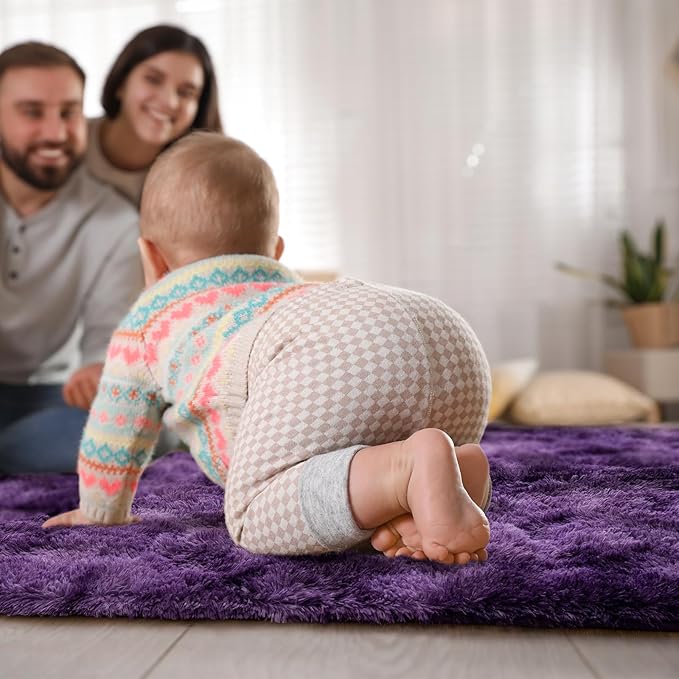Goideal Fluffy Rug for Bedroom Living Room, 3x5 Purple Area Rugs, Faux Fur Shag Modern Carpet Ultra Soft Girls Boys Room Home Decor, Tie-Dyed