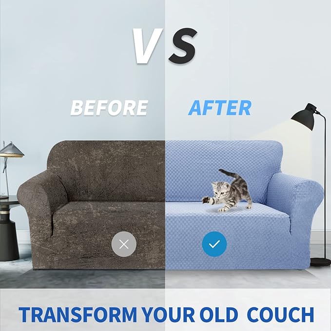ZNSAYOTX 1 Piece Jacquard Couch Covers for 3 Cushion Couch Living Room High Stretch Sofa Cover Pets Dogs Friendly Anti Slip Thickened Slipcovers Furniture Protector (Large, Light Blue)