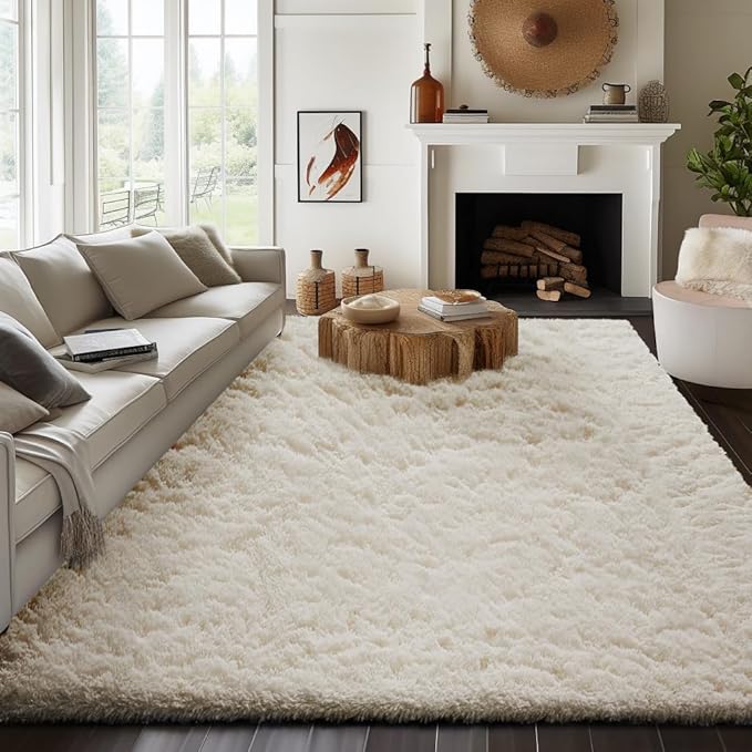Ophanie 8x10 Area Rugs for Living Room, Upgrade Non-Slip Fluffy Soft Large Shag Bedroom Carpet, Ivory Big Indoor Thick Nursery Rug, Carpets for Boy and Girls Room Dorm Home Decor Aesthetic