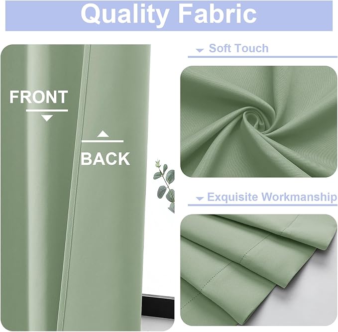 Simplebrand Ava Light Green Blackout Curtains for Bedroom 96 Inches Long 2 Panels, Solid Thermal Insulated, Energy Saving Nursery Window Treatment Curtains Blackout Drapes, W40 x L96 Inch, Light Green