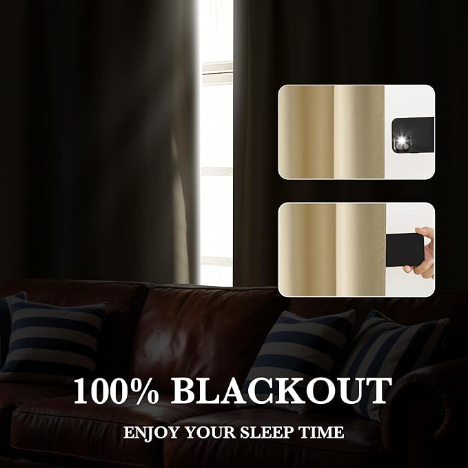 RYB HOME Bedroom Blackout Curtains 80 inches Long, 100% Blackout Thermal Insulated Noise Reducing Curtains for Living Room Nursury, 42 inches Wide by 80 inches Long, Biscotti Beige