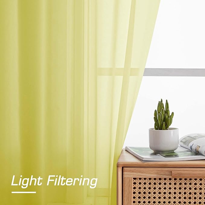 OWENIE Lemon Sheer Curtains 84 Inches Long for 2 Panels Set, Solid Light Filtering Voile Sheer Curtains for Living Room Bedroom, Modern Rod Pocket Lemon Curtain, 2 Pcs Total 84 Width 84 Long
