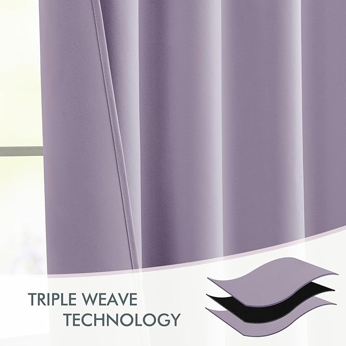 MIULEE Lilac Back Tab Blackout Curtains 120 Inch Long 2 Panels Set for Bedroom, Rod Pocket/Pinch Pleated Extra Long Thermal Insulated Living Room Darkening Light Blocking 10FT Drapes