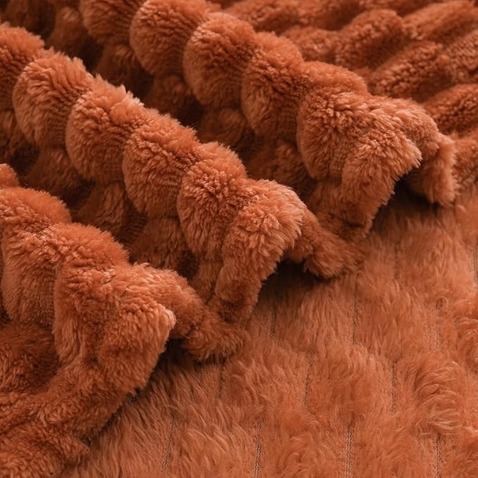 Puncuntex Burnt Orange Throw Blanket 50"×60" inches Fuzzy 3D Jacquard Decorative Flannel Fleece Super Soft Plush Cozy Blanket for Couch Sofa Chair Lightweight